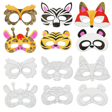 Vkpi 24 Pcs Color Your Own Animal Paper Masks, Coloring Mask Craft Kit For Kids, Birthday Party Favors School Activities