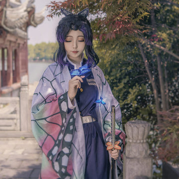 Vzqi Halloween Cosplay Kids Costumes Kochou Shinobu Girls Anime Kimono Halloween White Cloak S