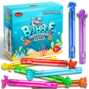 Vkten 24 Pack Bubble Party Favors For Kids, 8 Styles 8 Colors Ocean-Themed Mini Bubble Wands Birthday Summer Beach Pool Toys, Go