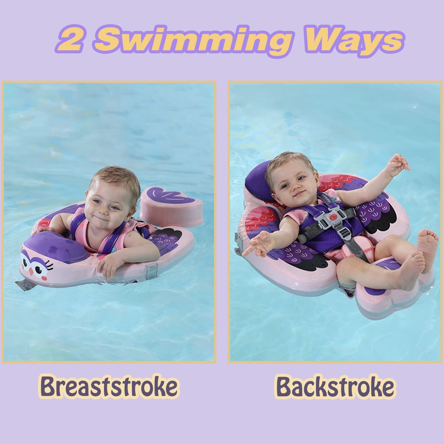Upgraded Baby Pool Float Mambobaby Float with Canopy, Non-Inflatable Baby Floats for 3-24 Months, No Flip Over Swim Trainer for