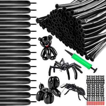 100 Pack 260 Balloons Black Long Balloons Twisting Animal Balloons Kit With Pump Latex Modeling Long Skinny Clown Balloons For B