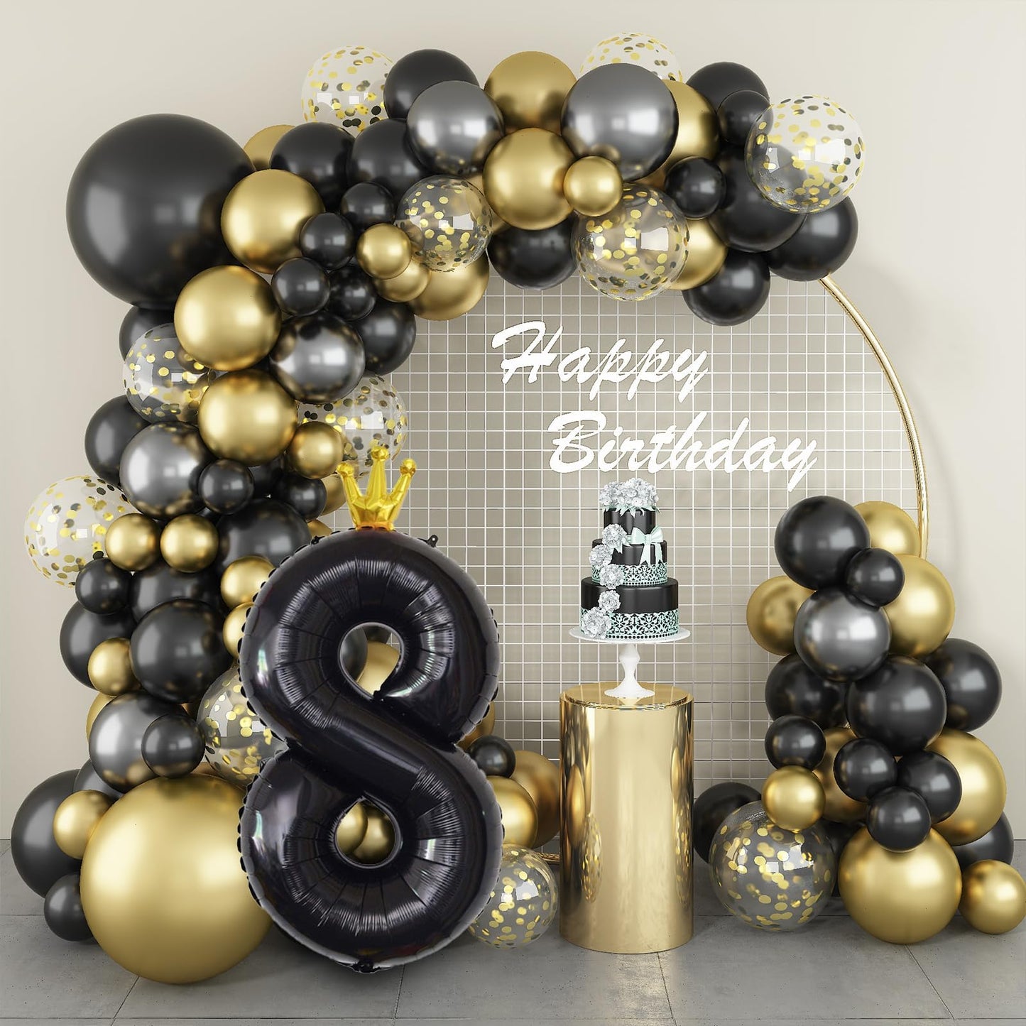 Isndare 40 Inch Black Number 8 Balloons, Self-Inflating Aluminum Foil for Kids Birthday Party Decorations