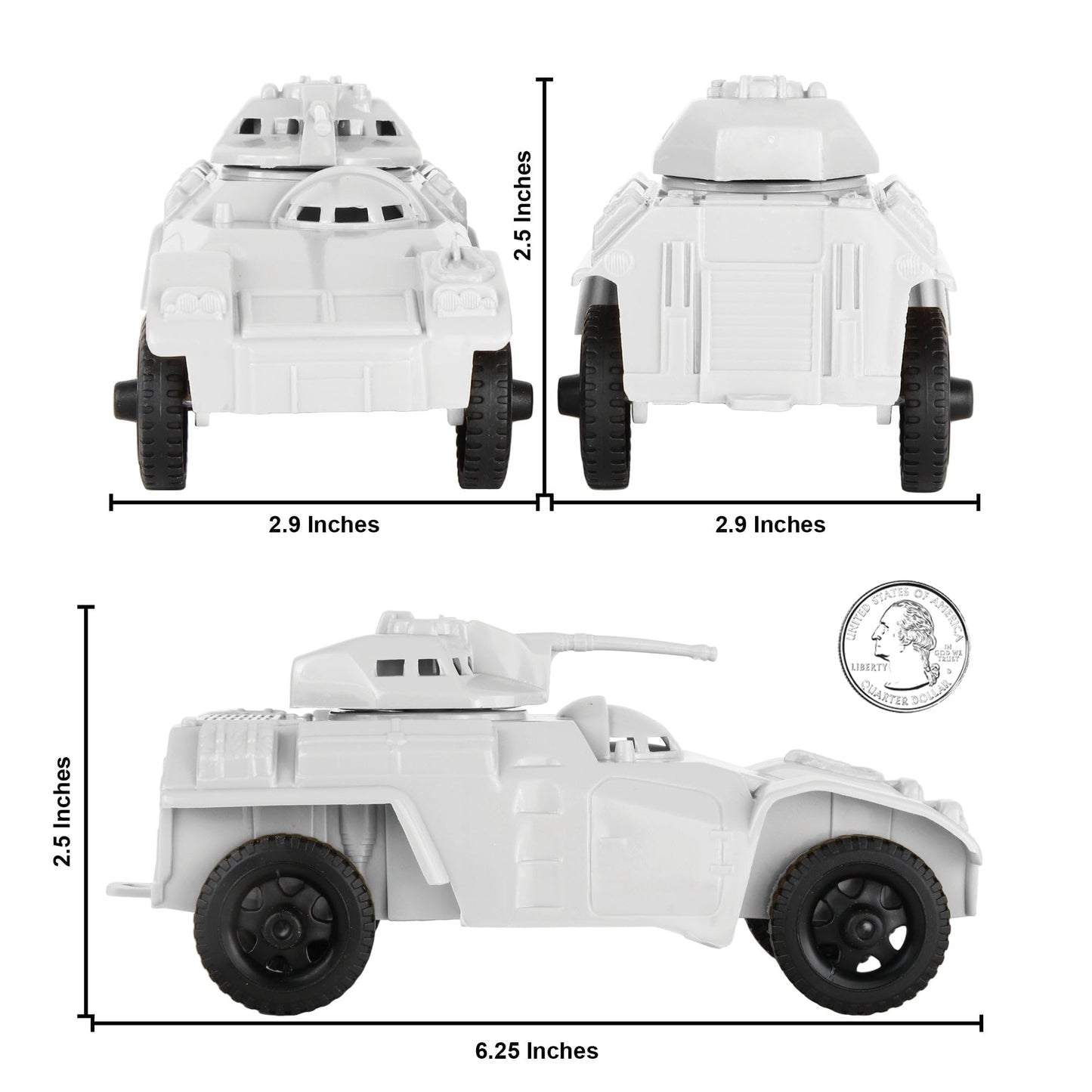 TimMee RECON PATROL Armored Cars - White Plastic Army Men Scout Vehicles