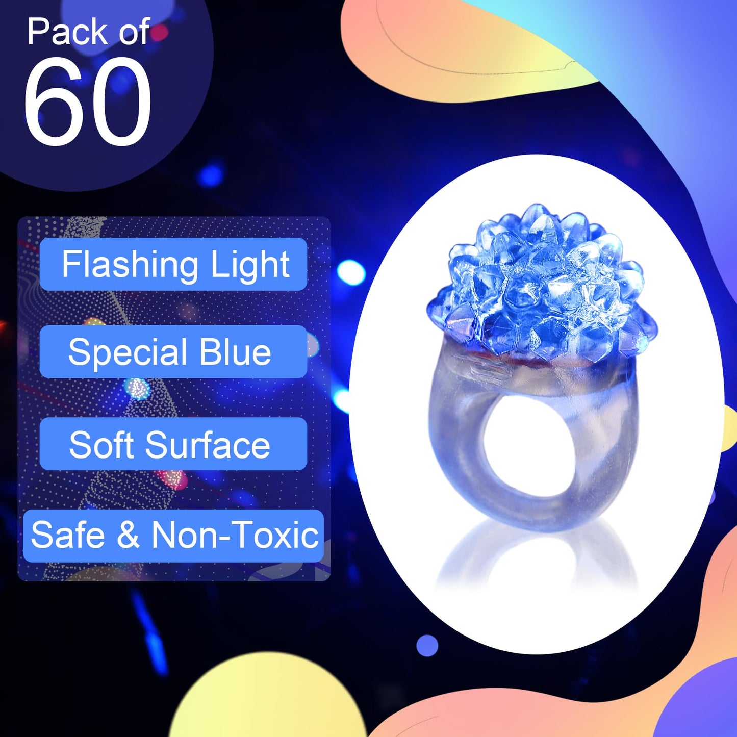 LACGO 60 PCS Halloween LED Flashing Bumpy Rings - Jelly Blinking Rubber Rings with Blue Light mature-themed Novelty Favor Glow up Finger Toys Gift for Birthday Bachelorette Parties Wedding Prizes