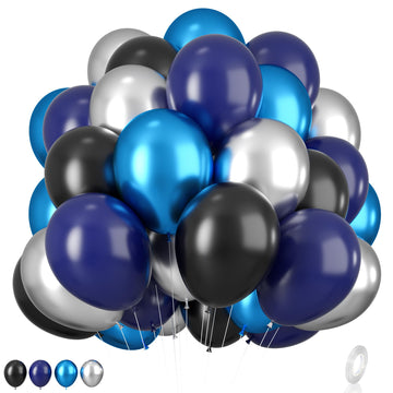 Navy Blue Black Silver Balloons,12Inch Blue Silver Balloons, Navy Blue And Black Latex Balloon Metallic Blue Silver Helium Ballo