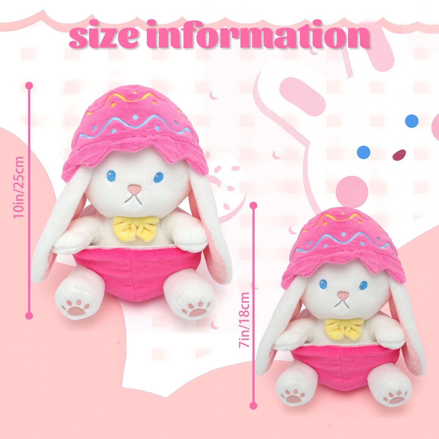 IUTOYYE Easter Bunny Stuffed Animal with Removable Easter Eggshell  7.08 inch Easter Bunny Plush Hide in Easter Egg Plush for Girls Boys mature-themed(Pink)