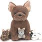 Tezituor French Bulldog Stuffed Animal With 3 Babies,17.7 Inches Mommy Dog Plush Soft Puppy Toys Realistic Fluffy Dog Christmas