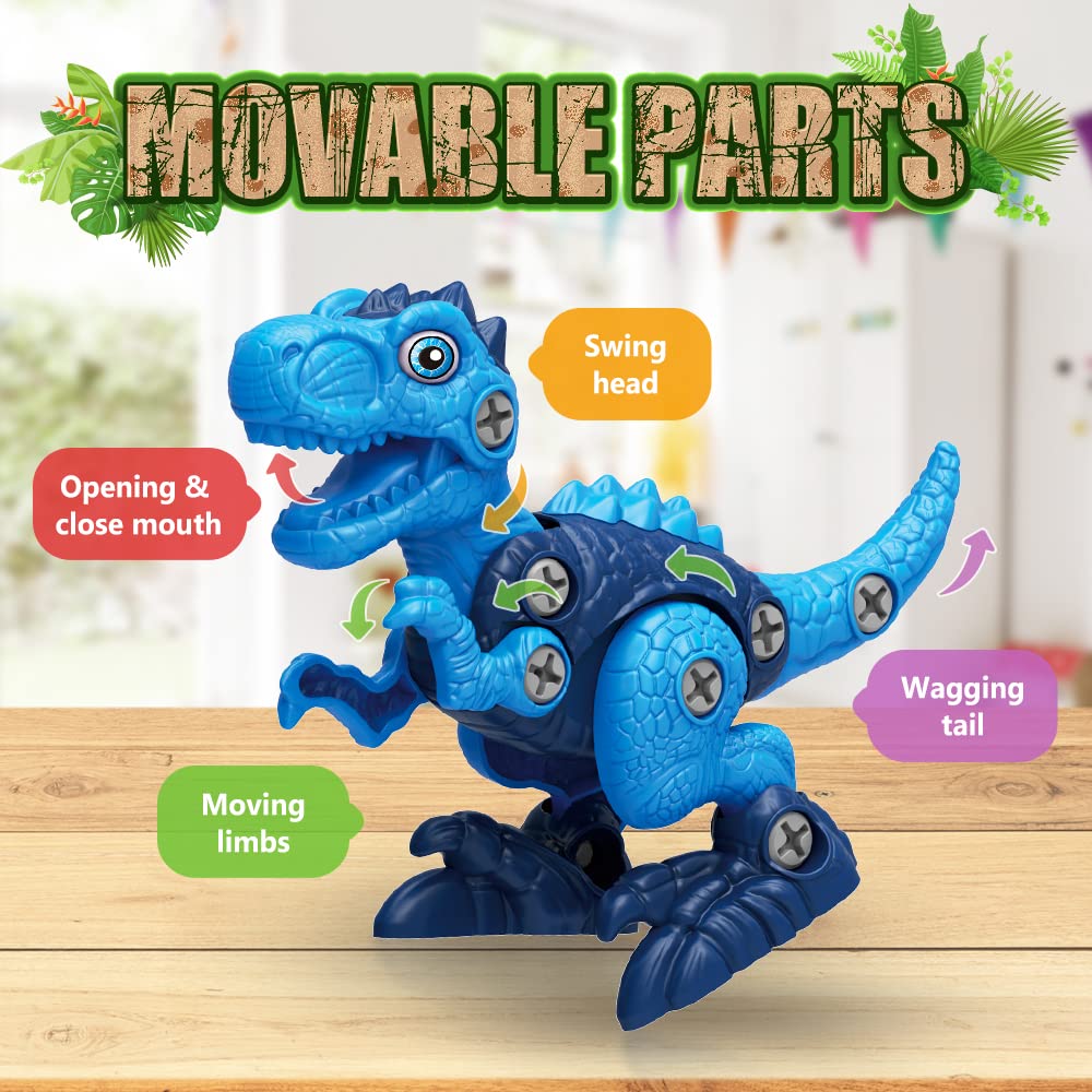 BAODLON Dinosaur Toys for 3 4 5 6 7 Year Old Boys, Take Apart Dinosaur Toy for Kid 3-5 5-7 Building Toy with Electric Drill, Lea
