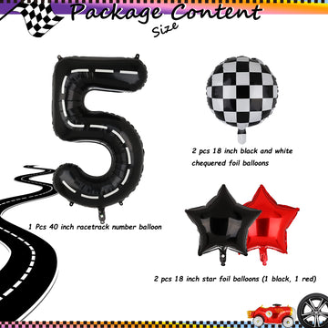 Race Car Birthday Balloons 40 Inch Racetrack Number Balloon 5 Black Boys 5St Birthday Race Car Theme Party Decor Supplies 5 Pcs