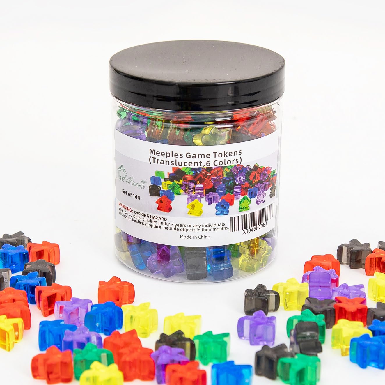 144 Pieces Meeples Game Tokens,Game Pieces For Board Games,Board Game Accessories With Portable Box(Translucent,6 Colors)