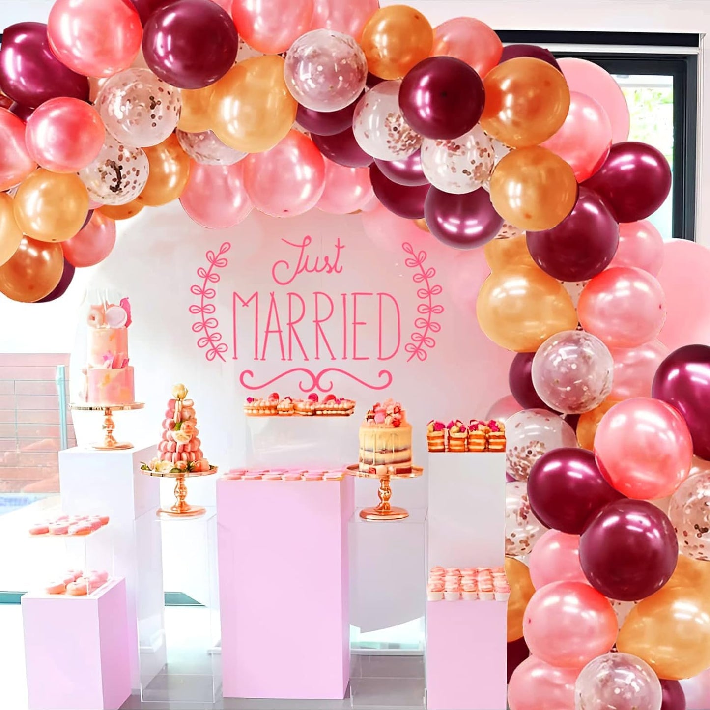 Oumuamua Rose Gold Balloons Burgundy Balloons Kit, 62Pcs Burgundy Rose Gold Latex Balloons Rose Gold Confetti Balloons For Women Girl Baby Shower Wedding Birthday Party Decorations, 12 Inch