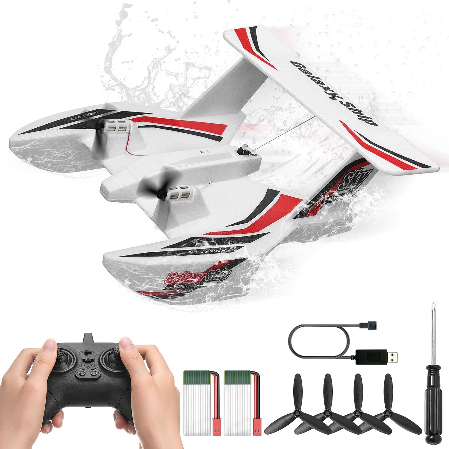 Vevor Rc Plane, 2.4Ghz 3Ch Rc Airplane With 6-Axis Gyro Stabilizer&2 Batteries, Ready To Fly Amphibious Aircraft Plane Toy For A
