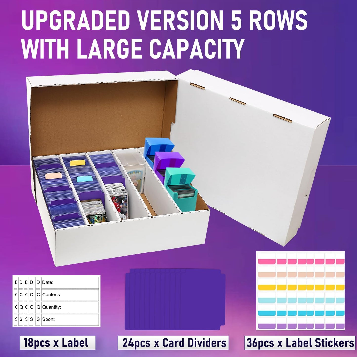 Eboausi Storage Box 5 Row - Monster Box Holds 3950-Count Cards For Organization, Suitable For Sports And Trading Cards (3 Pack-L