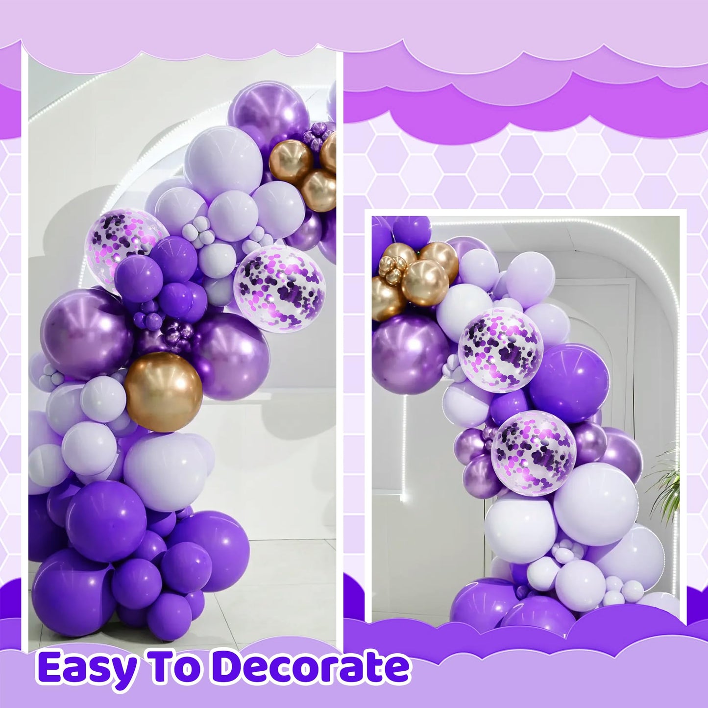 148 Pieces Purple Balloons Garland Arch Kit Light Pastel Purple Balloons Lavender Balloons Gold Dark Purple Balloons Confetti La