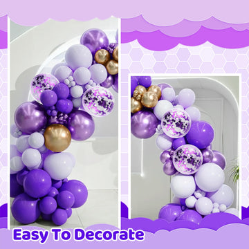 148 Pieces Purple Balloons Garland Arch Kit Light Pastel Purple Balloons Lavender Balloons Gold Dark Purple Balloons Confetti La