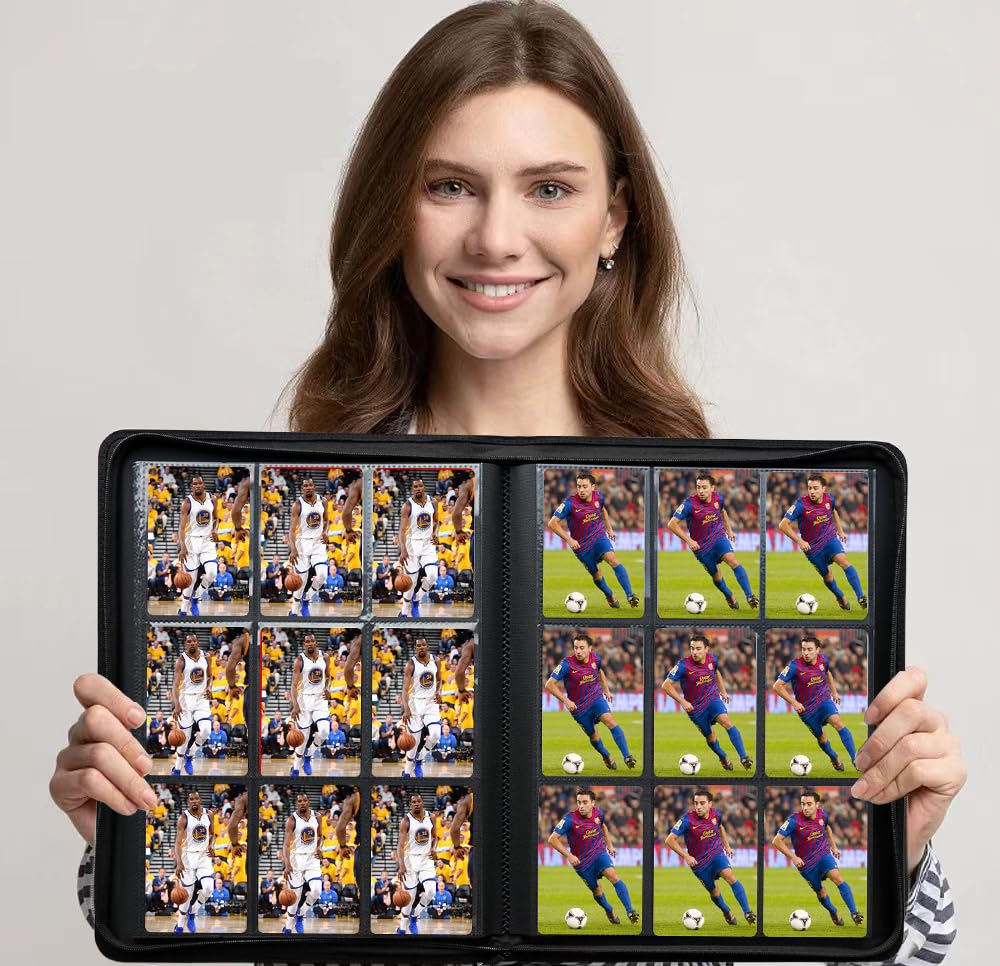 Premium 9-Pocket Zippered Trading Card Binder, 540 Pockets Double-Sided Side-Loading Card Organizer Album, Pu Leather Card Holde