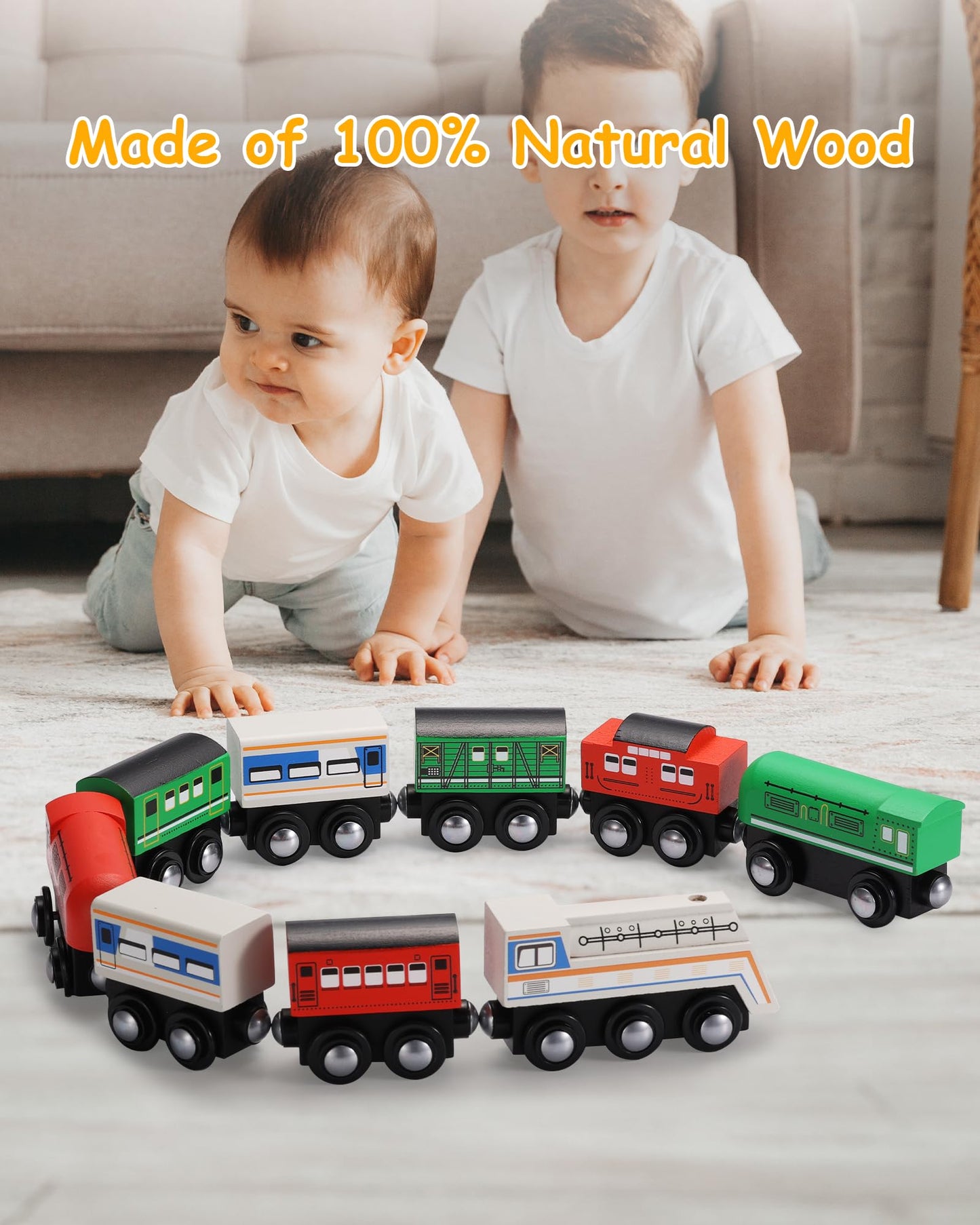 Sainsmart Jr. 112-Piece Wooden Train Set For Toddler – Double-Sided Train Tracks, Compatible With Brio, Thomas, Melissa & Doug – Perfect Wood Toy For Boys And Girls (9Pcs Classic Trains)