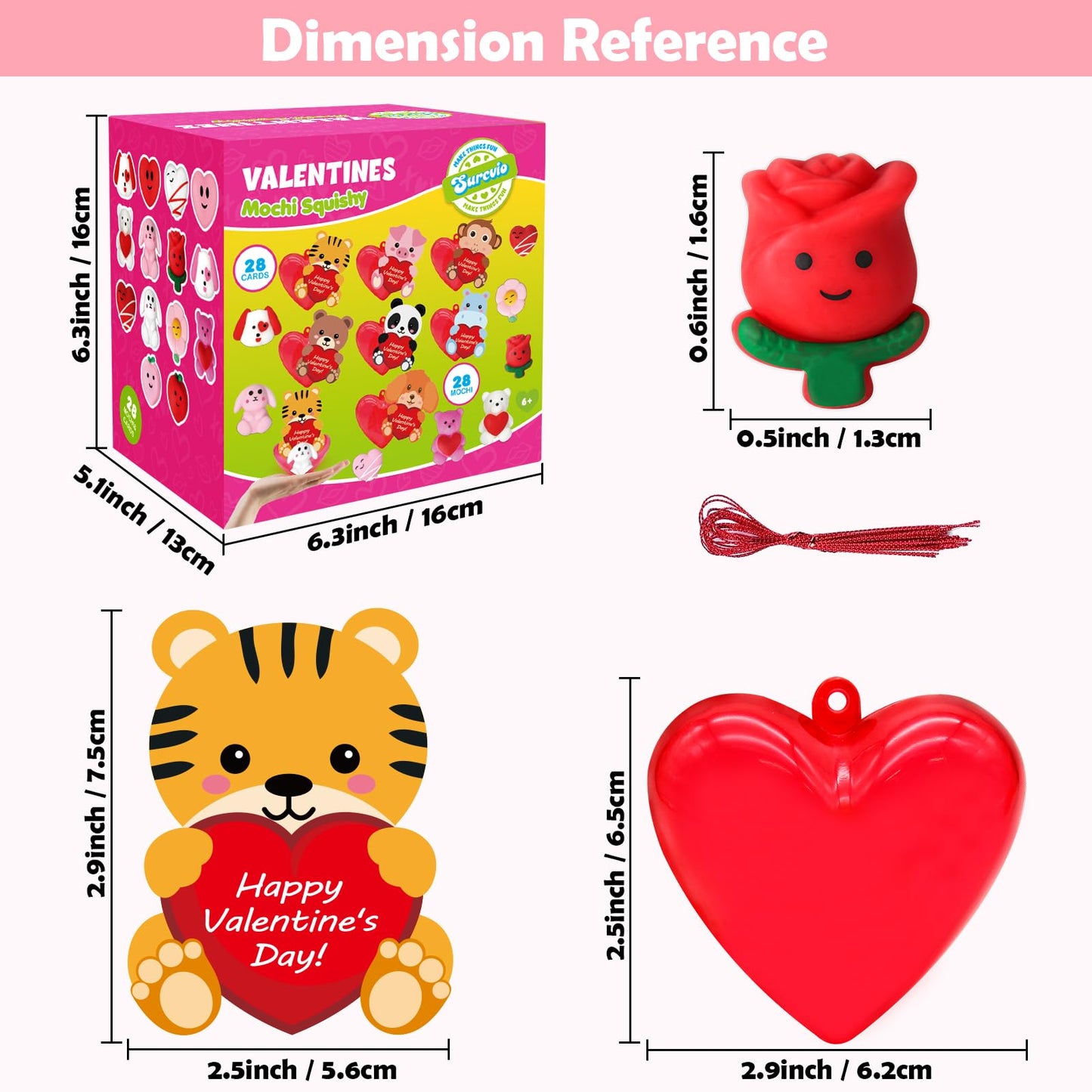 Surcvio 28 Pack Valentine Mochi Squishies Gifts For Kids, Greeting Cards And Mochi Squishies Filled Hearts Kawaii Squishies Stress Relief Fidget Toys Classroom Exchange Party Favors Prizes Gifts