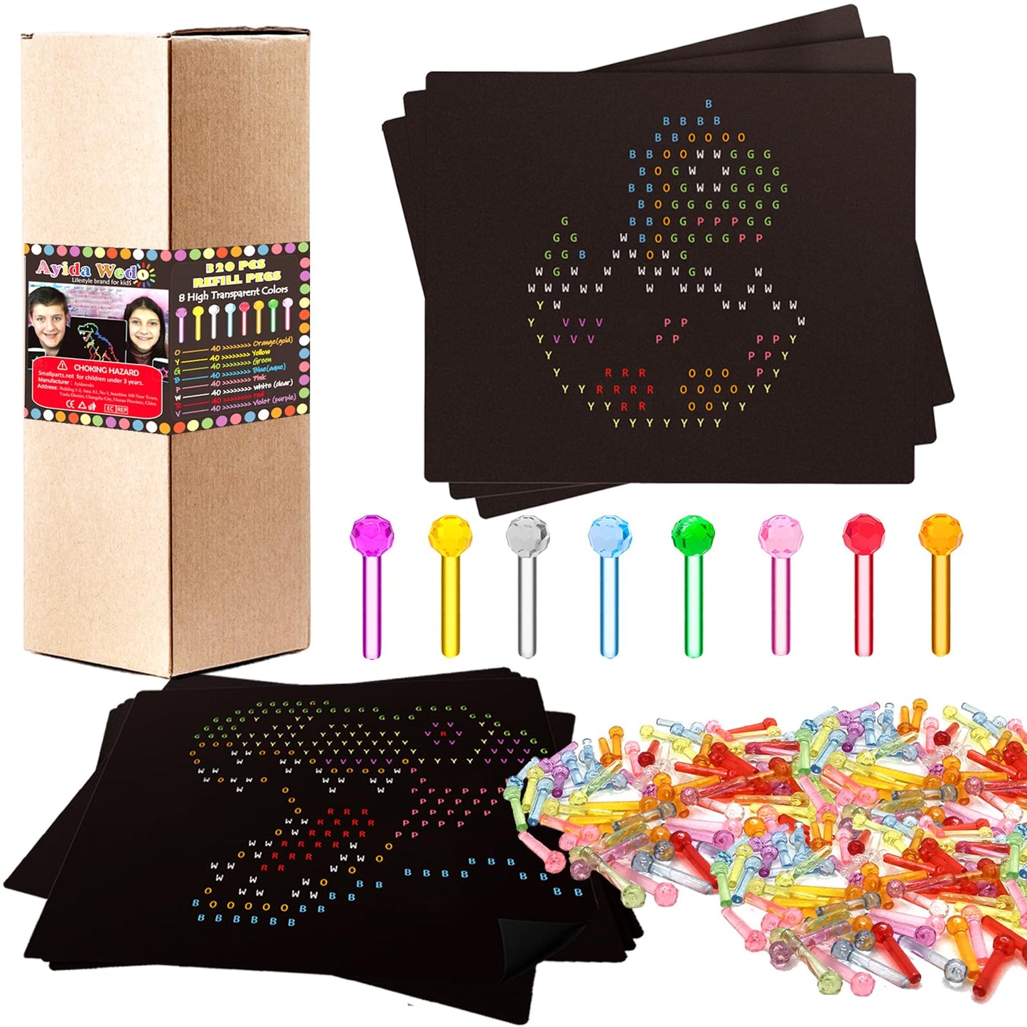 Ayidawedo Refill Dinosaur Template and 8 Color Peg Pack,Light Bright Pegs and Refill Sheets. Extras Accessories for Lite Brite U