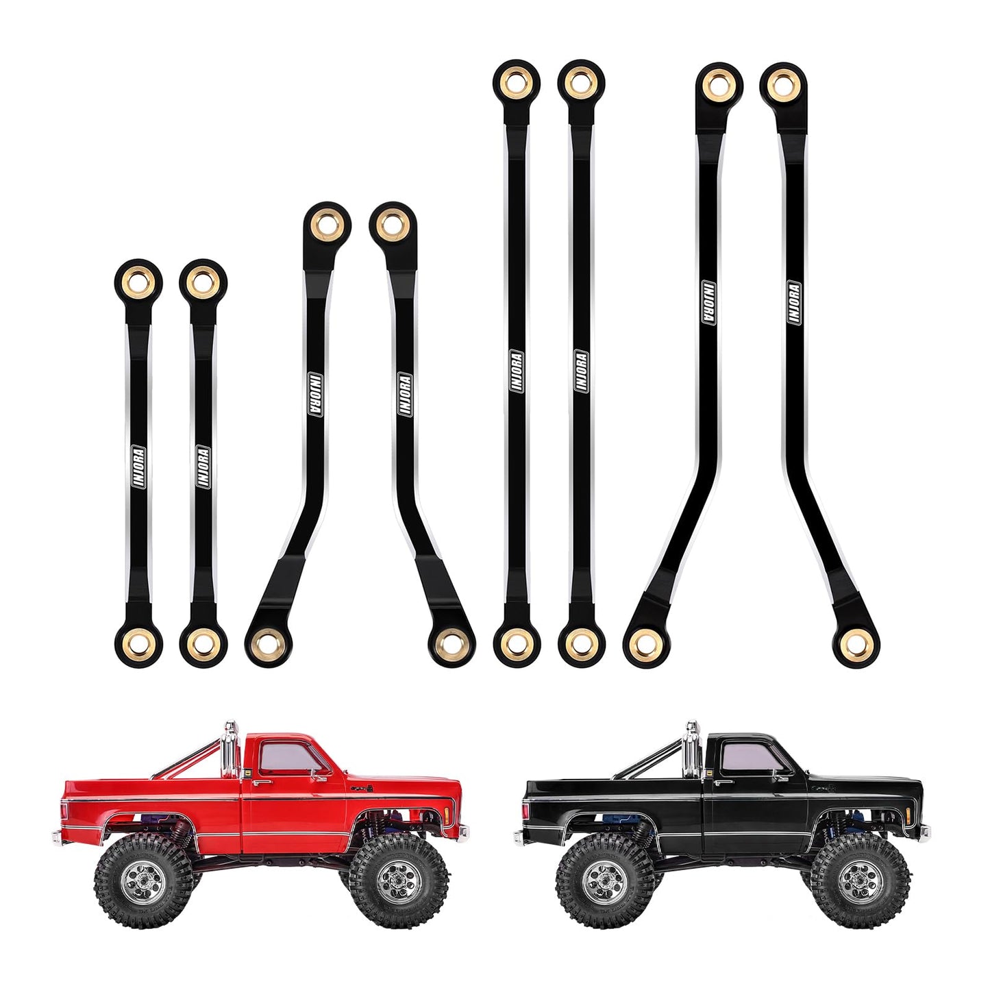 INJORA High Clearance Links Set - CNC Aluminium Chassis Link for TRX4M High Trail K10 F150 Upgrade 1/18 RC Crawler(Black)