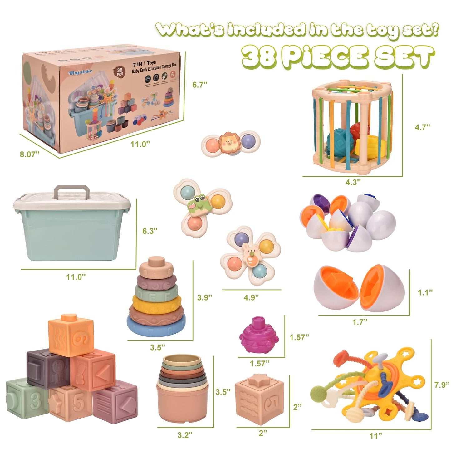 Montessori Toys For 1 Year Old,Baby Toys 6-12 Months,Stacking Building Blocks & Soft Infant Teething Toys & Matching Eggs For To