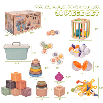 Montessori Toys For 1 Year Old,Baby Toys 6-12 Months,Stacking Building Blocks & Soft Infant Teething Toys & Matching Eggs For To