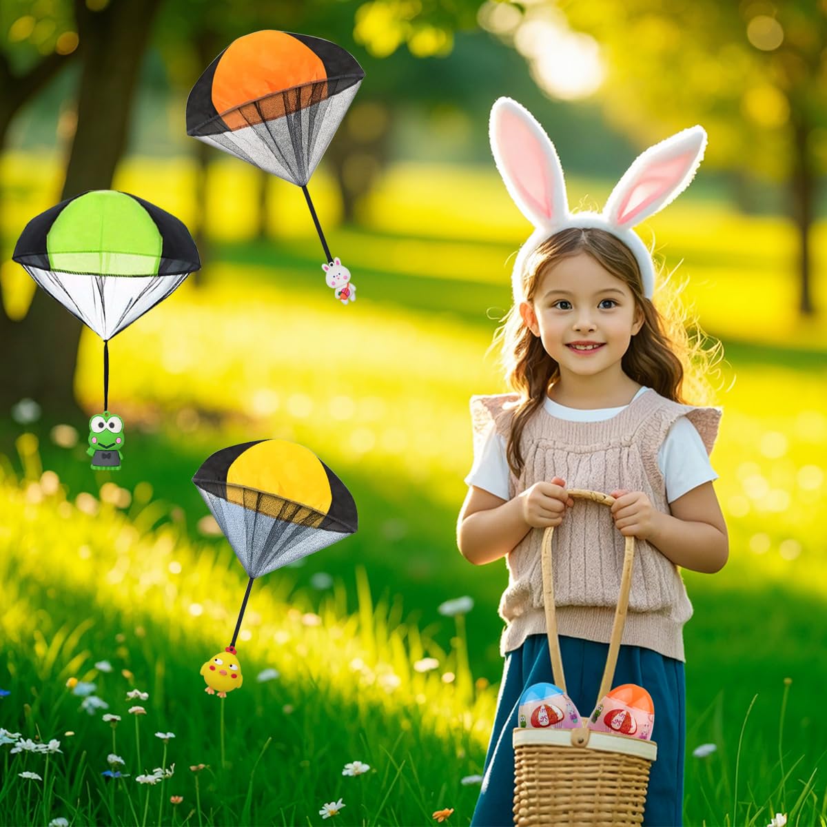 Pinkiwine 6 Pack Easter Eggs with Parachute Toys tossing Toy for Kids Boys Girls Easter Basket Stuffers Fillers Gifts Party Favors