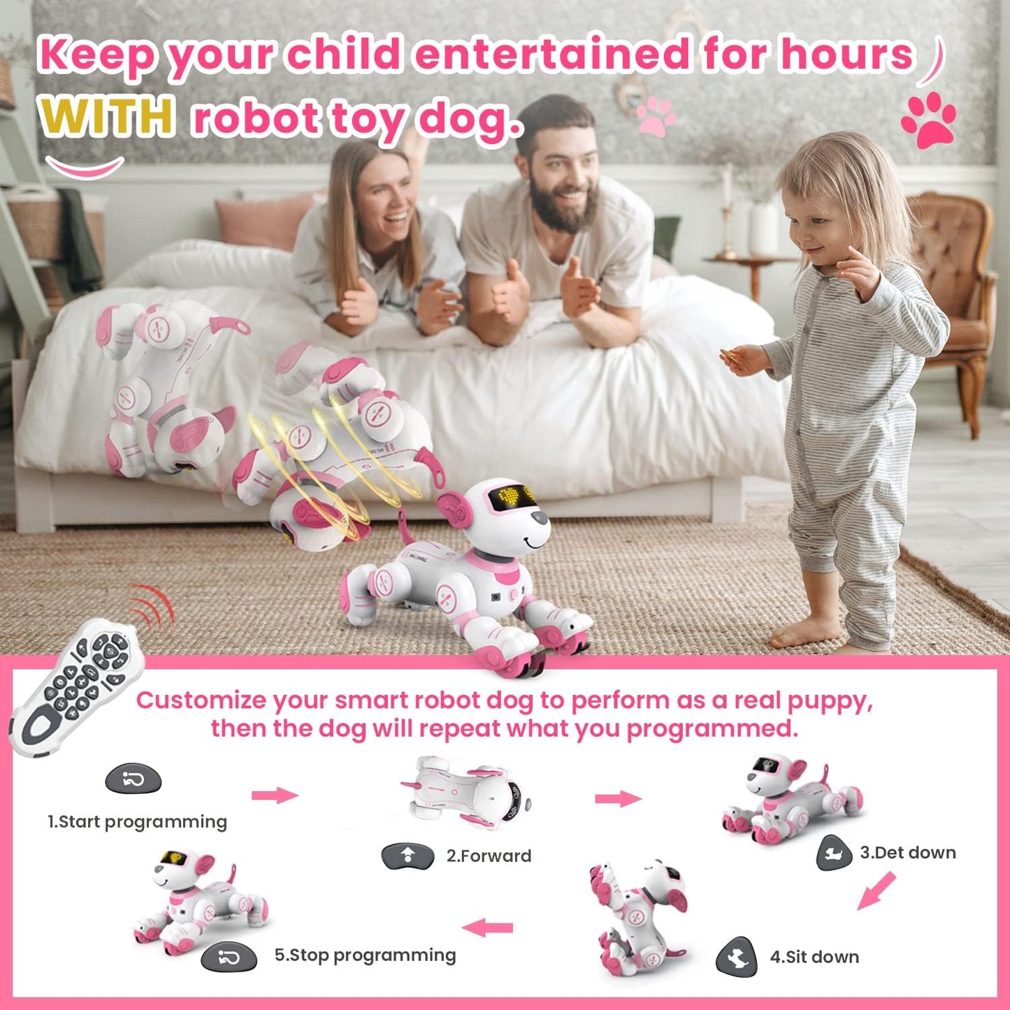 Fuuy Robot Dog For Kids Age 7-8 Robot Toys Interactive Remote Control Dog Follow & Touch Function Robo Dog Pets Robotic Puppy To