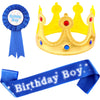 WILLBOND Birthday King Crown, Birthday Sash and Button Pins Party Accessory Set for Boys Kids Party Decorations