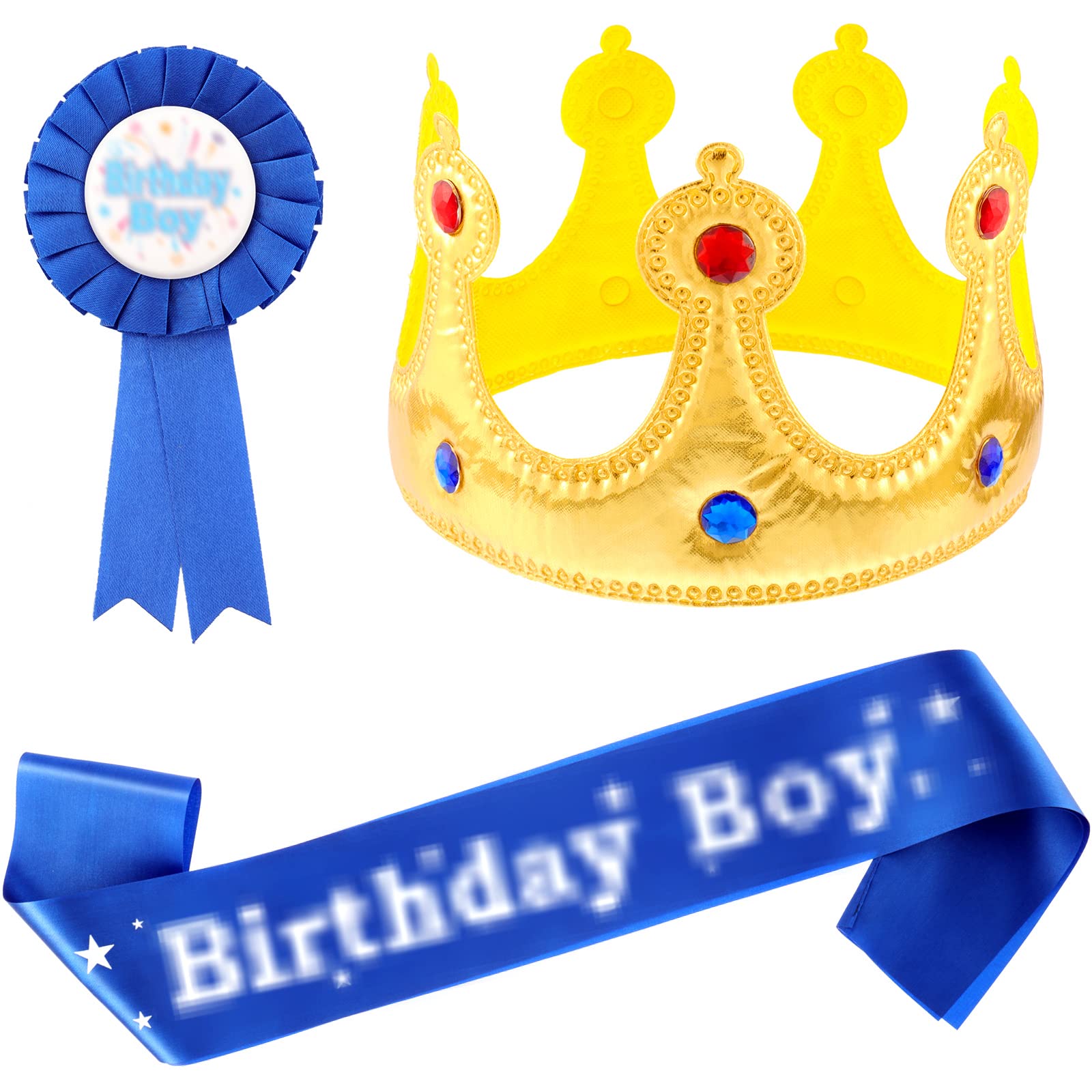 WILLBOND Birthday King Crown, Birthday Sash and Button Pins Party Accessory Set for Boys Kids Party Decorations