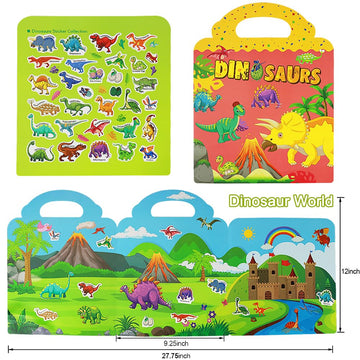 Reusable Sticker Book, Dinosaur Stickers Educational Learning Toys Travel Stickers Activity Books For Toddler Girls Boys Age 3+ Birthday Gifts