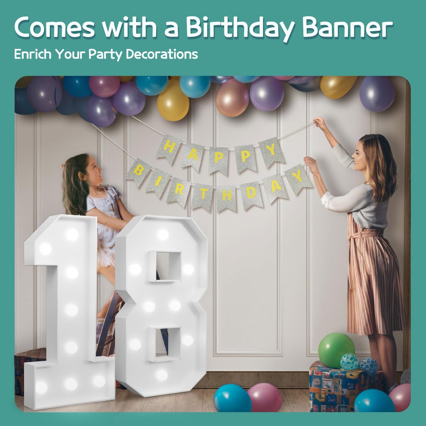 Marquee Numbers Large 18Th-Birthday Decorations: 3Ft Light Up Number 18 Birthday Decoration For Boy Girl 18 Year Old Teen Birthd