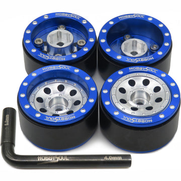 Hobbysoul Adjustable Offset 1.0 Beadlock Wheels Blue Silver, Heavy Rc 1.0 Wheels 7Mm Hex Rims For 1/18 Traxxas Trx4M Axial Scx24