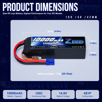 Zeee 4S Lipo Battery 10000mAh 14.8V 120C with EC5 Connector Soft Case RC Battery Compatible with Xmaxx RC Car Truck Tank Racing
