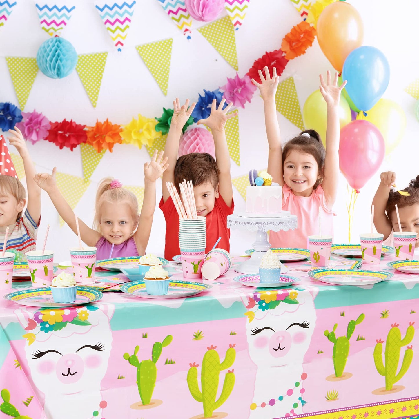 WERNNSAI Llama Table Cover - 2 PCS 54    x 108    Party Disposable Plastic Tablecloth, Alpaca Lama Party Supplies for Kid Girl P