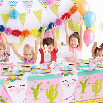 WERNNSAI Llama Table Cover - 2 PCS 54    x 108    Party Disposable Plastic Tablecloth, Alpaca Lama Party Supplies for Kid Girl P