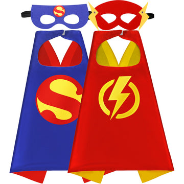 Mizzuco Superhero Capes For Kids Cloak With Mask Halloween Costumes And Party Dress Up 2Pcs(Black+Red+Yellow