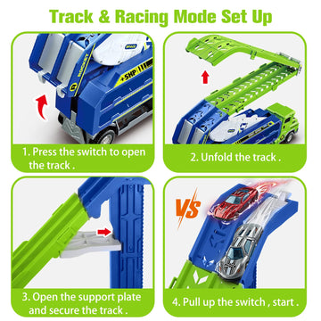 Kids Toys for 2 3 4 5 6 7 8 Years Old Boys, Carrier Truck Transport Car Toys, Foldable 2 Layer Car Race Track Playset with 46-in