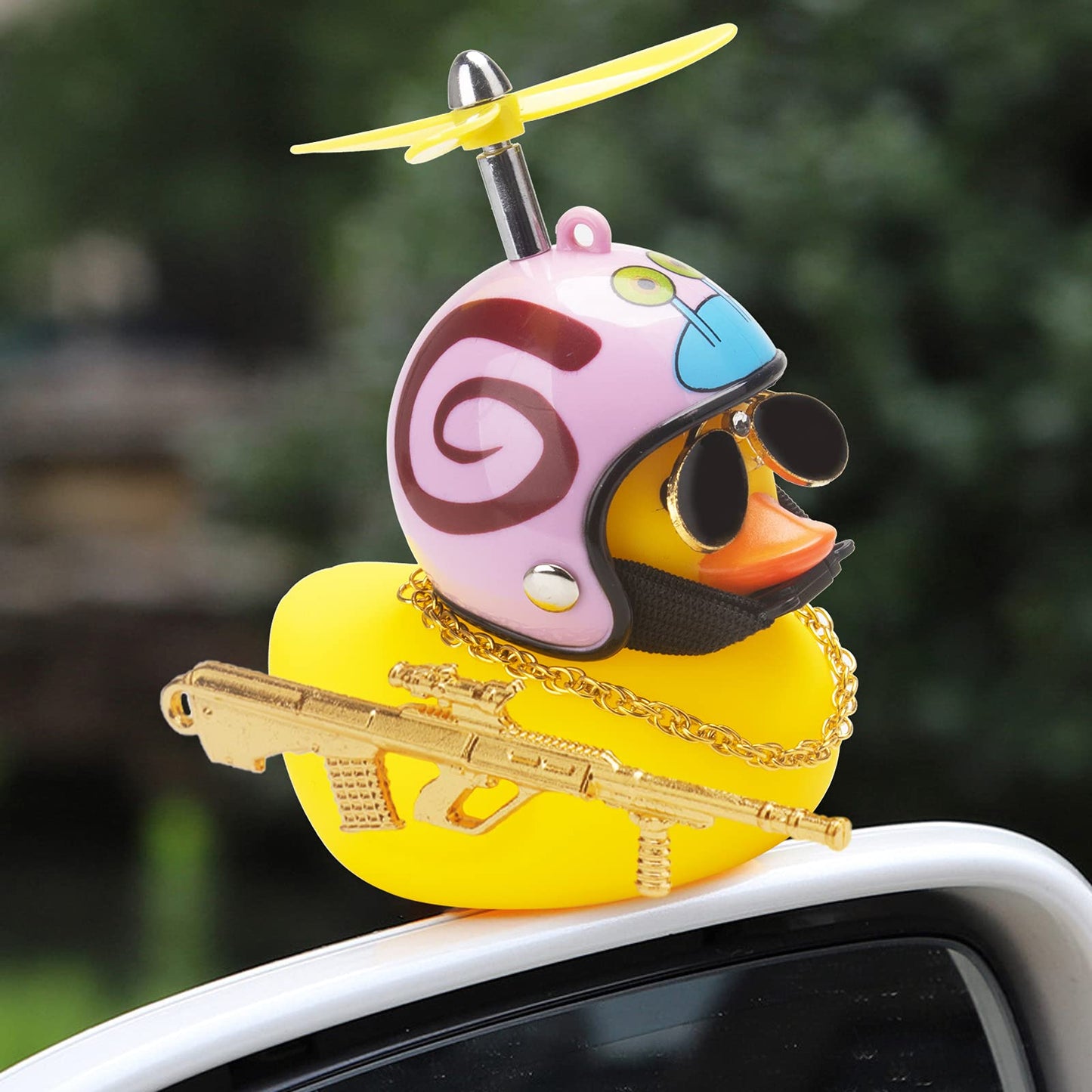 wonuu Rubber Duck Car Ornaments Cool Yellow Duck Car Dashboard Decorations Squeaky Glasses Duck with Propeller Helmet for Car ccessories Dashboard (Snail-Yellow G)
