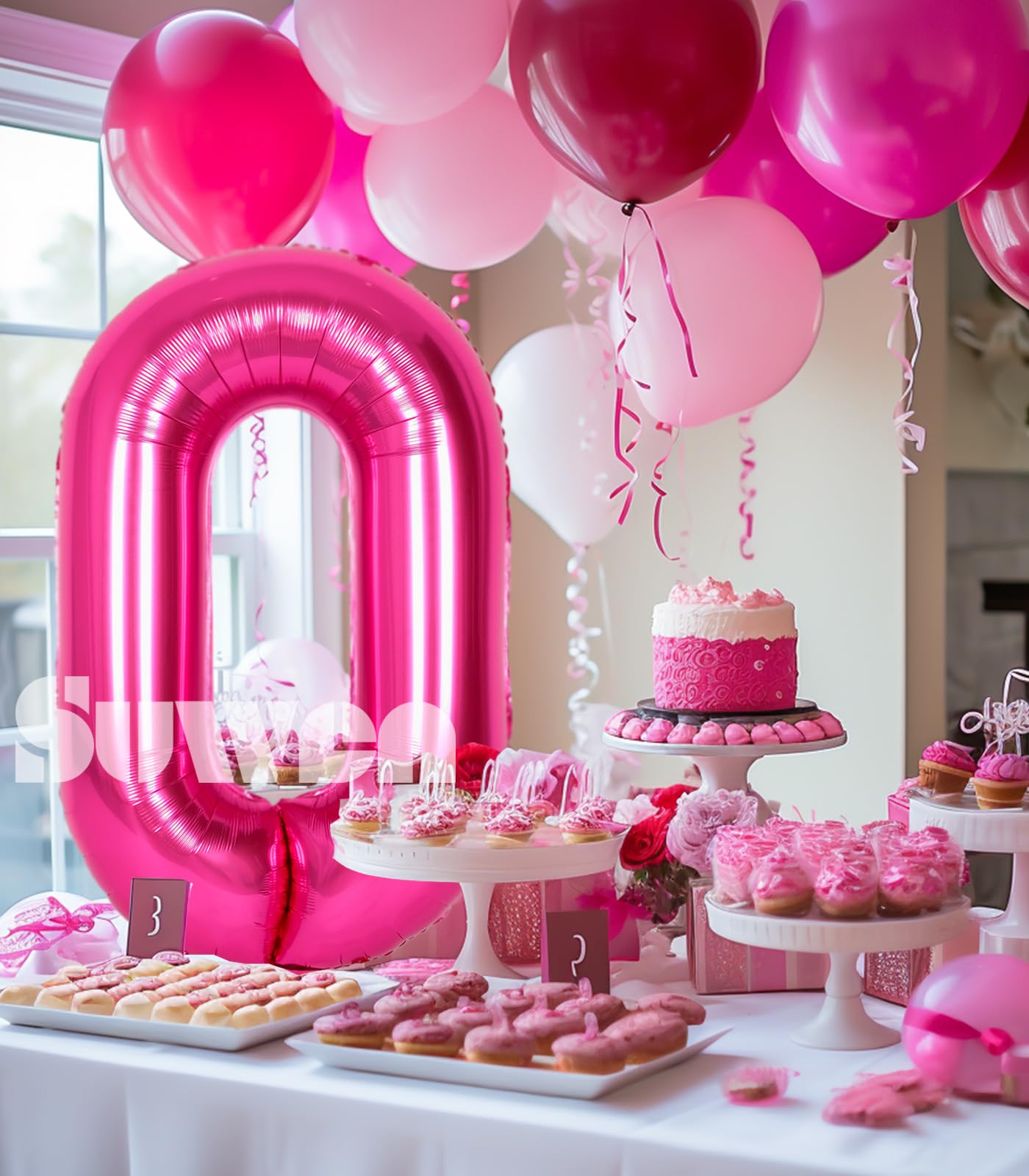 Suwen 40 Inch Hot Pink Large 0 Balloon Numbers Big Foil Helium Number Balloons 0-9 Jumbo Happy 0Th Mylar Birthday Party Decorati