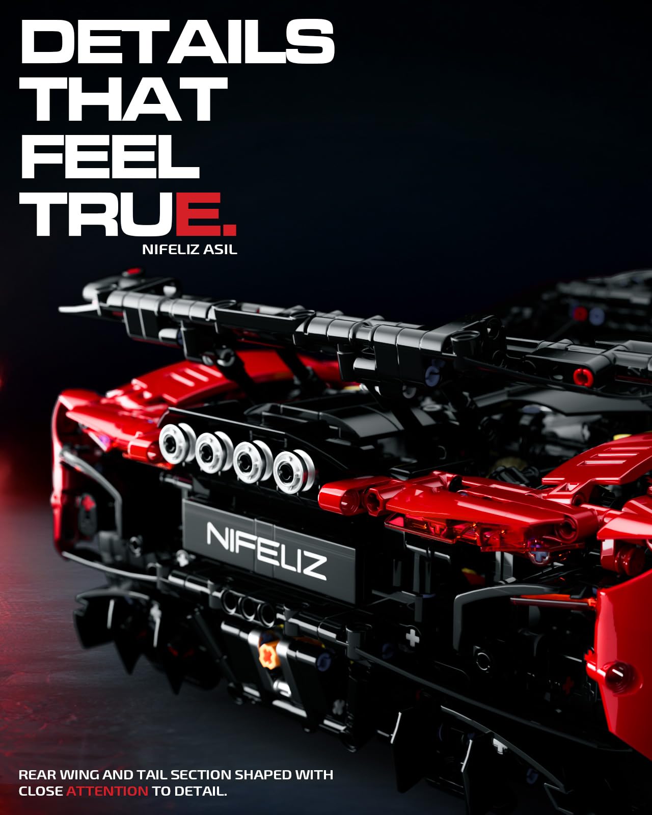 Nifeliz ASIL Sports Car Building Set - 1:8 Scale, 4099 PCS, Red, NF10293, Advanced Collectible Model for Adults, Ideal Gift for Racing Fans