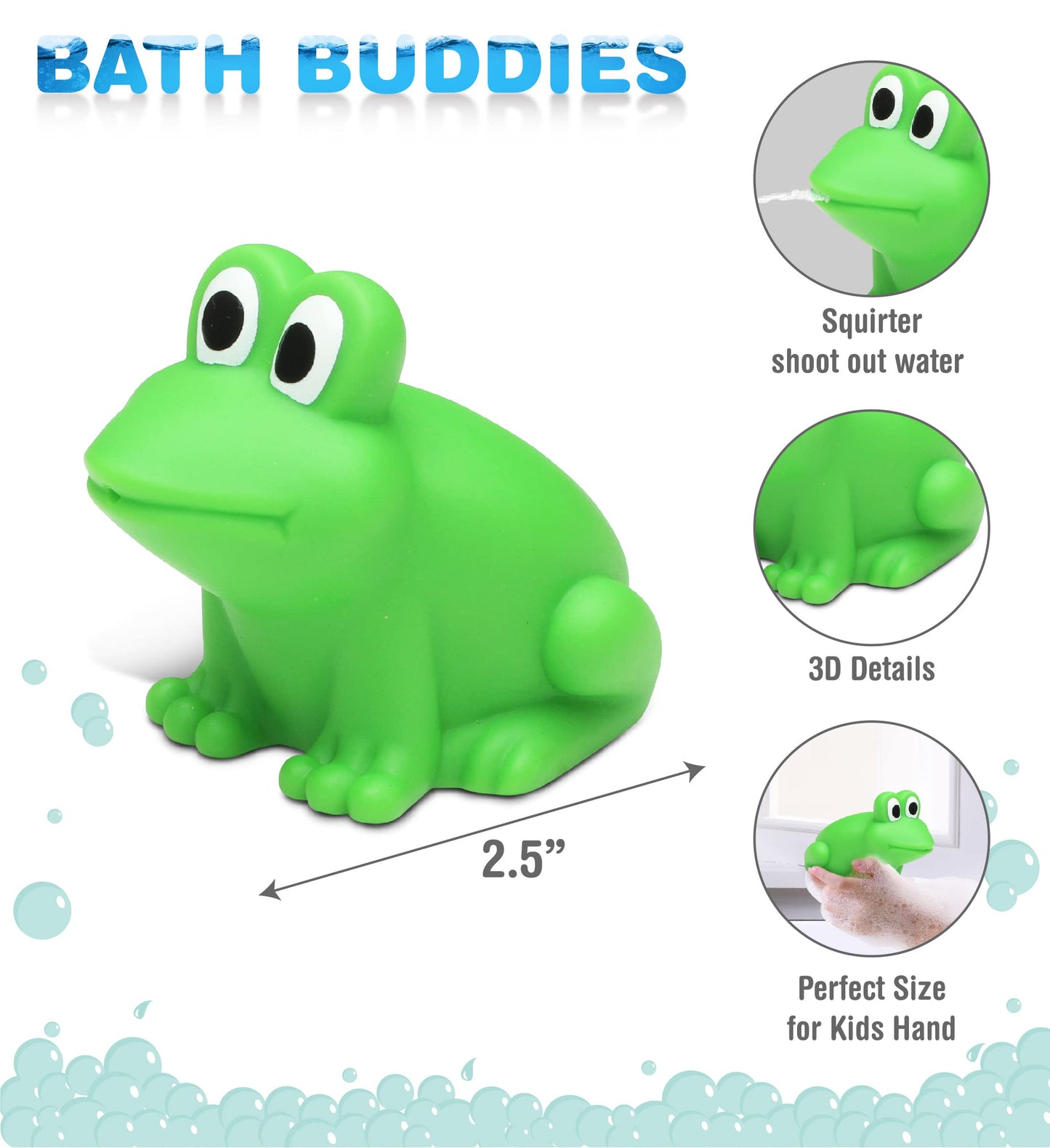 Puzzled DolliBu Frog Bath Buddy Squirter - Green Rubber Bath Toy, 3 Inch Small Size for Toddlers, Fun Bath & Pool Play