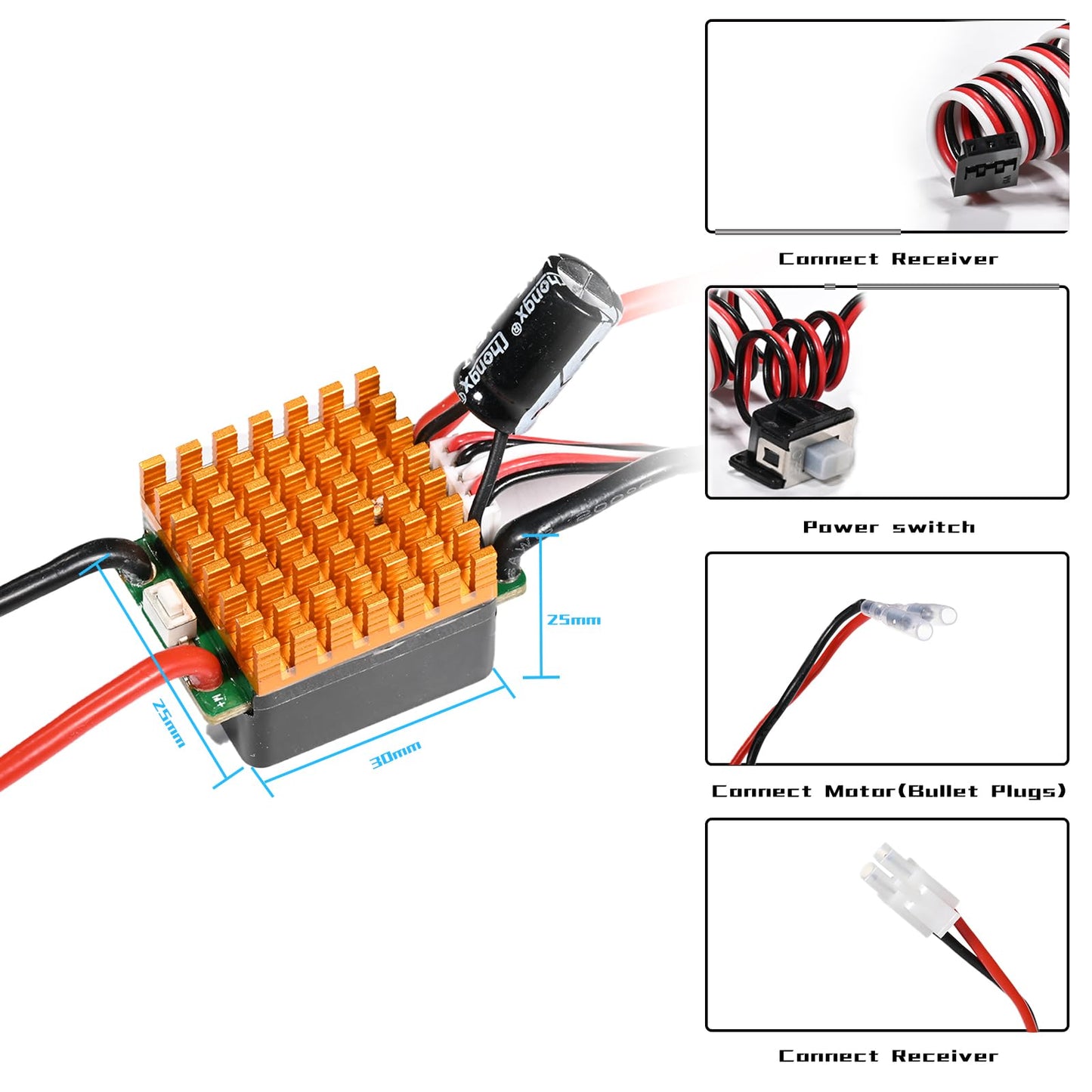 Waterproof Brushed 45A Esc With Dirtproof Switch For 1/10 Traxxas Hpi Redcat Tamiya Rc Truck, Buggy, Short Course Truck And Rock