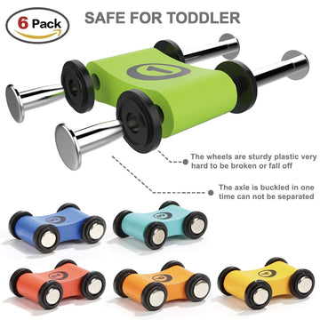 TOP BRIGHT Wooden Car Ramp for Toddlers, 6 Mini Cars Included, Colorful, Age 1-2, Model 334