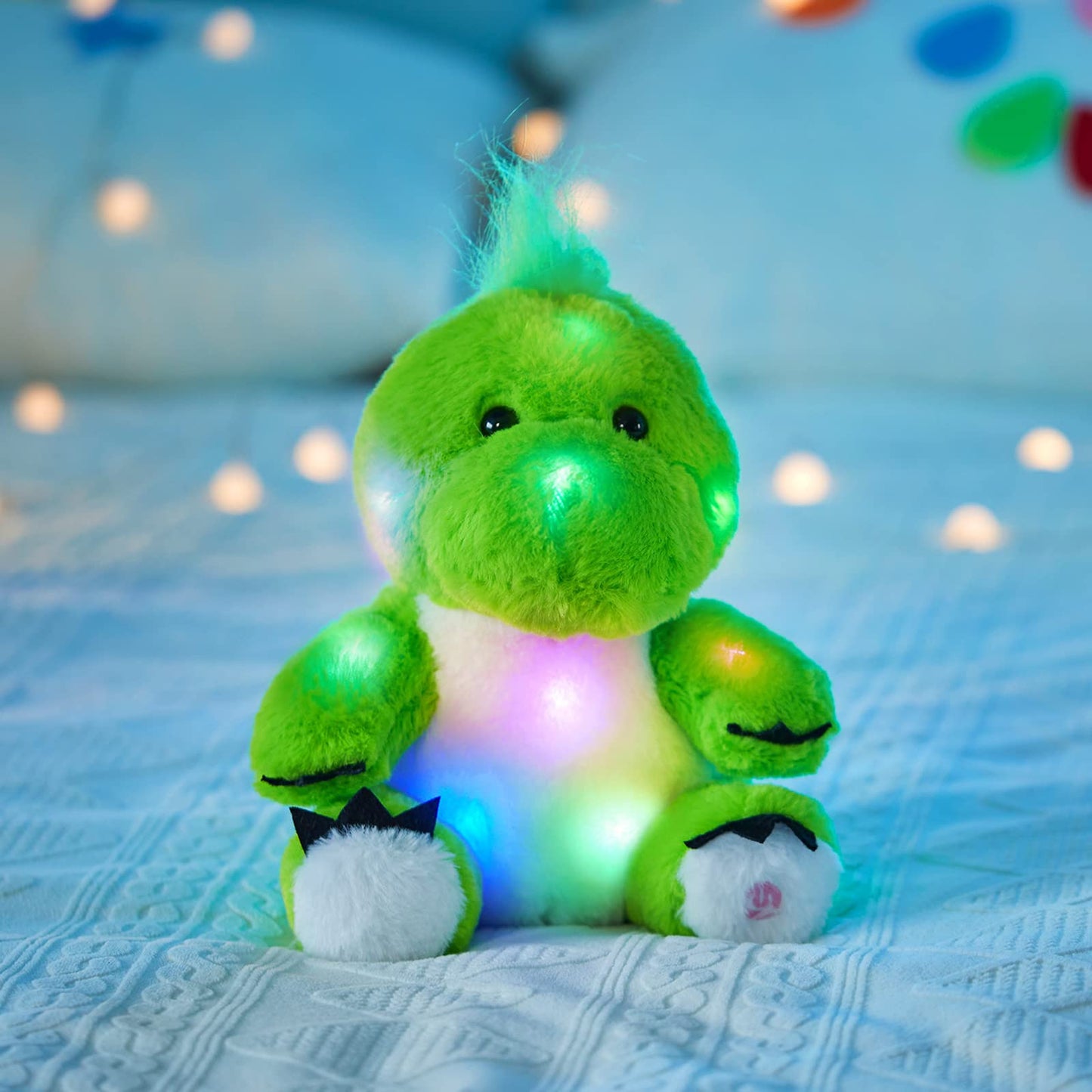 Bstaofy 11'' Light Up Dinosaur Stuffed Animals Cute Led T-Rex Soft Plush Toy Glow In The Dark Gifts For Kids Boys Girls Birthday Holiday, Green