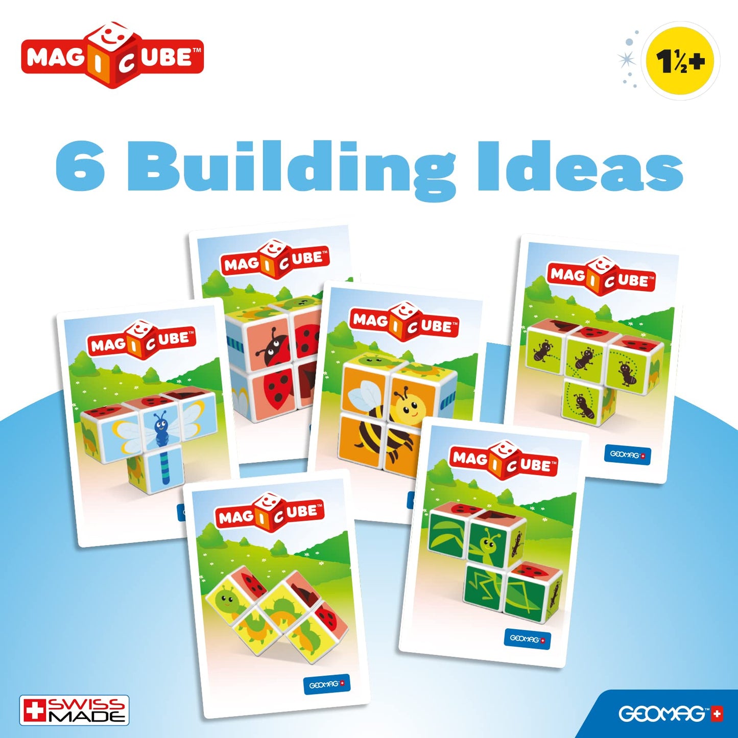 Geomag MagiCube 4-Piece Magnetic Building Set, Small Animals, Plastic, Ages 1.5+, STEM Educational Toy, Model 121