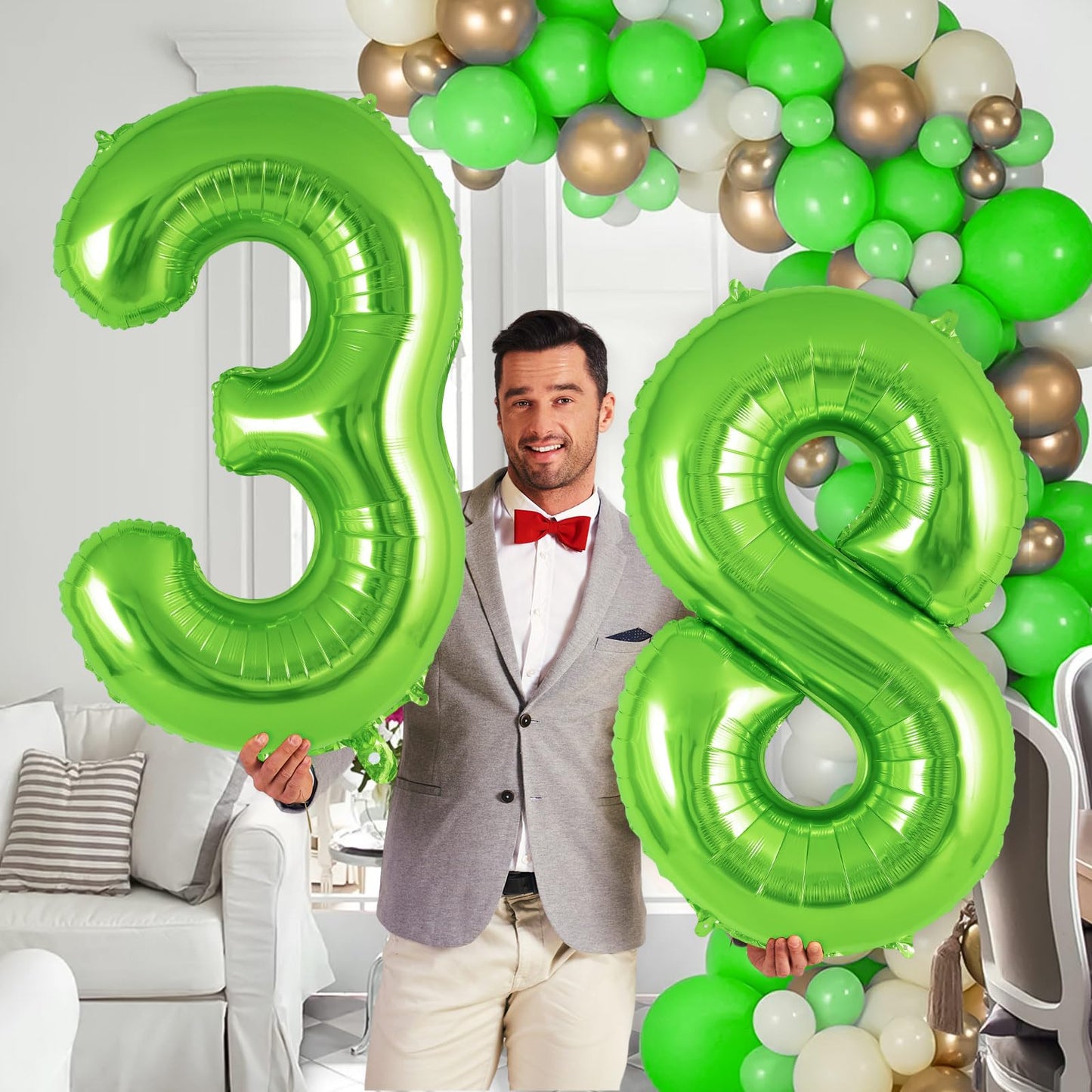 Green Number 8 Balloon 40 Inch, Big Large Foil Helium Number Balloons, Jumbo Giant Mylar Number 8 Balloons For 8 Year Old Birthd