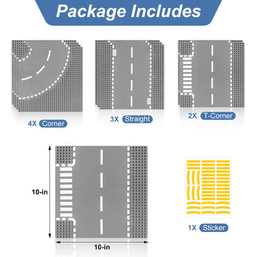 Pokiiulk 9 Pack Road Base Pates For Building, Compatible With Lego Classic Bricks, 10    X 10    Baseplates Fits For Lego Roads,
