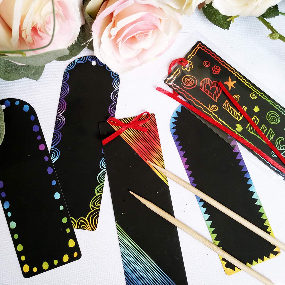 Supla 36 Set 2 Style Magic Scratch Rainbow Bookmarks Making Kit for Kids Students Party Favor Scratch Paper DIY Bookmarks Bulk w