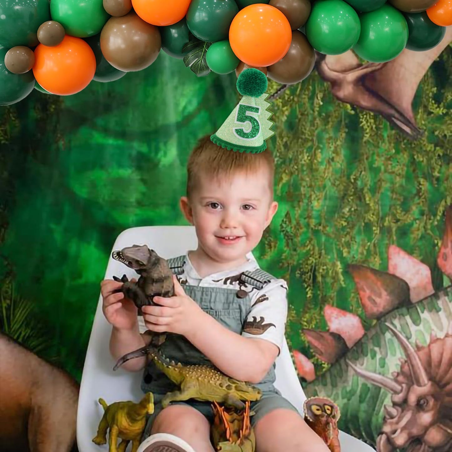 HODIHIWI Dinosaur 5th Birthday Hat Green Dino Theme First Party Decoartion Favors For Boy